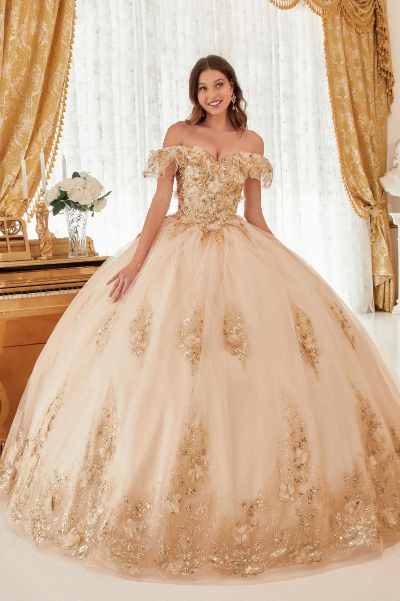 FLORAL OFF THE SHOULDER QUINCE BALL GOWN CD15701-5